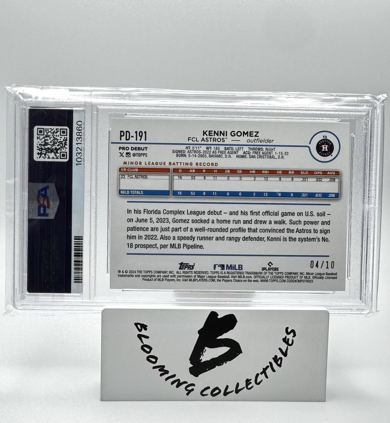 Kenni Gomez 2024 Topps Pro Debut Red Foil /10 #PD-191 PSA Gem 10 Houston Astros
