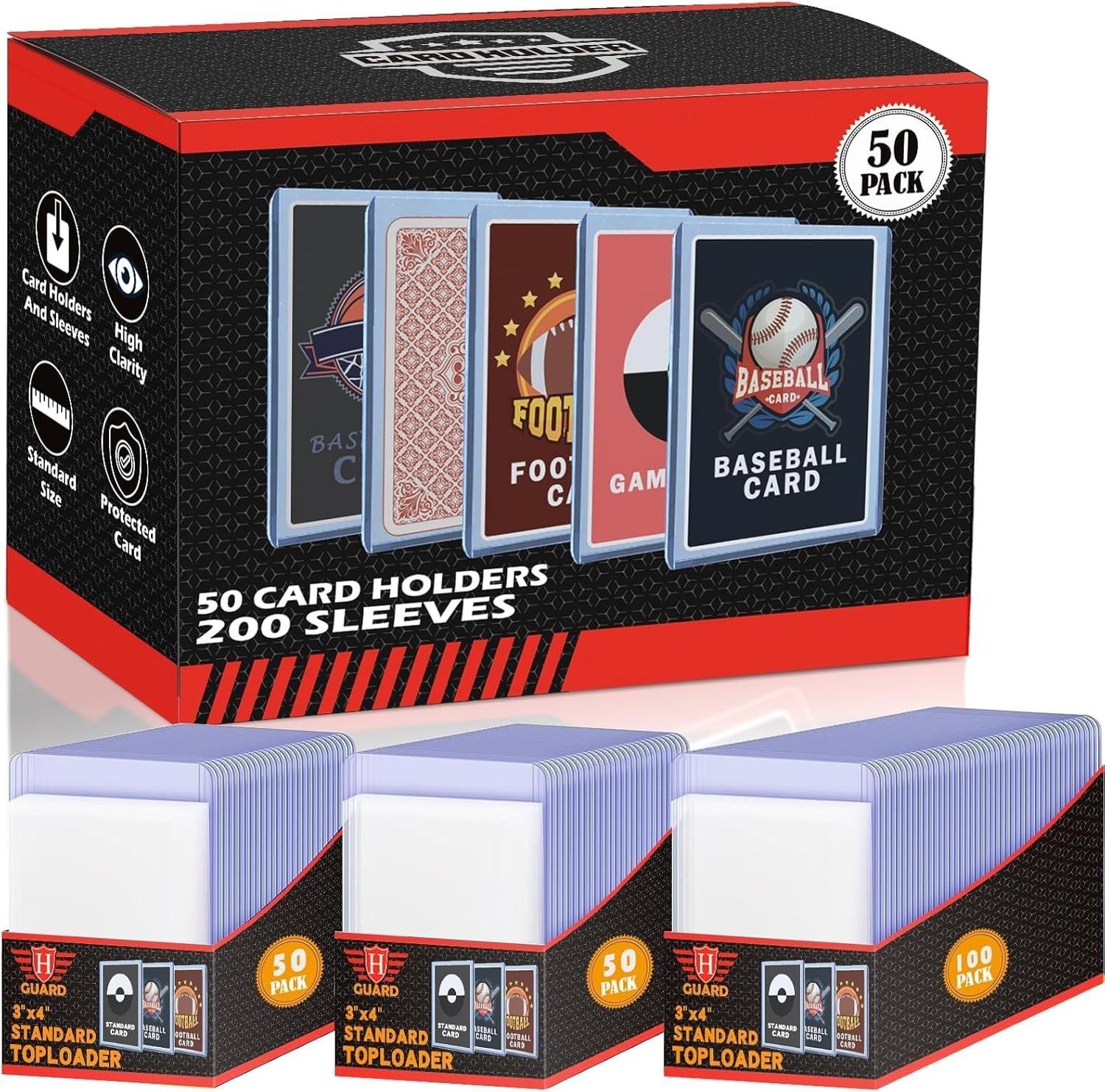 Trading Card Sleeves Hard Plastic Clear Case Holder 200 Baseball Cards Topload!!