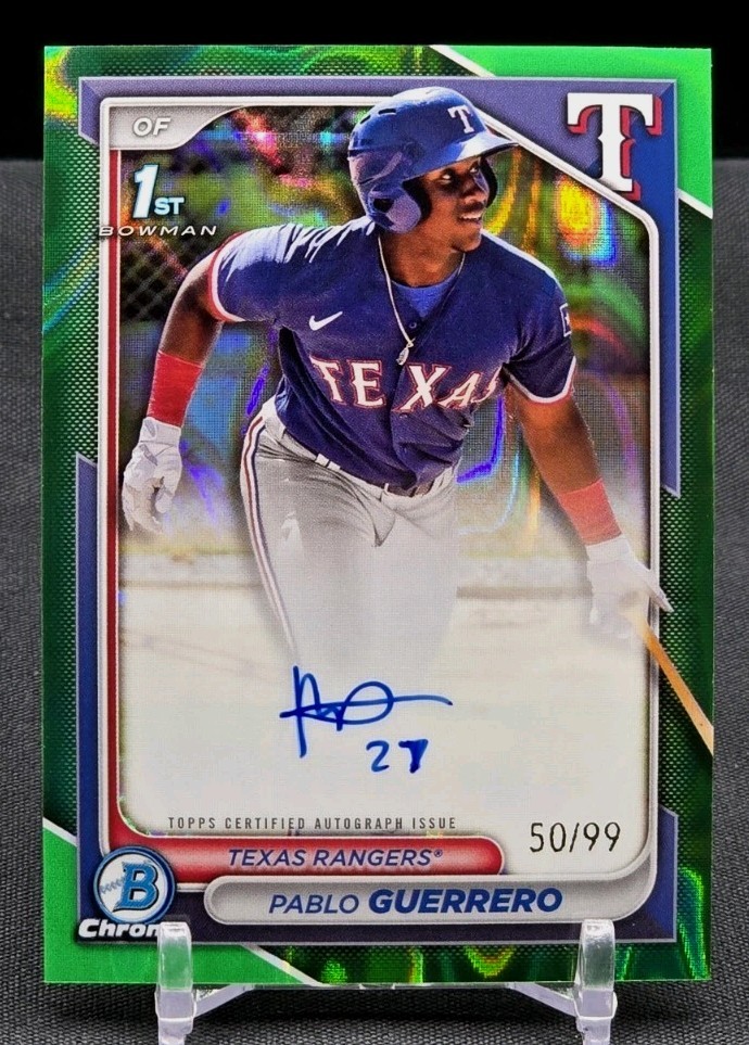 PABLO GUERRERO 2024 Bowman Chrome 1ST GREEN REFRACTOR AUTO SN# 50/99 CPA-PG