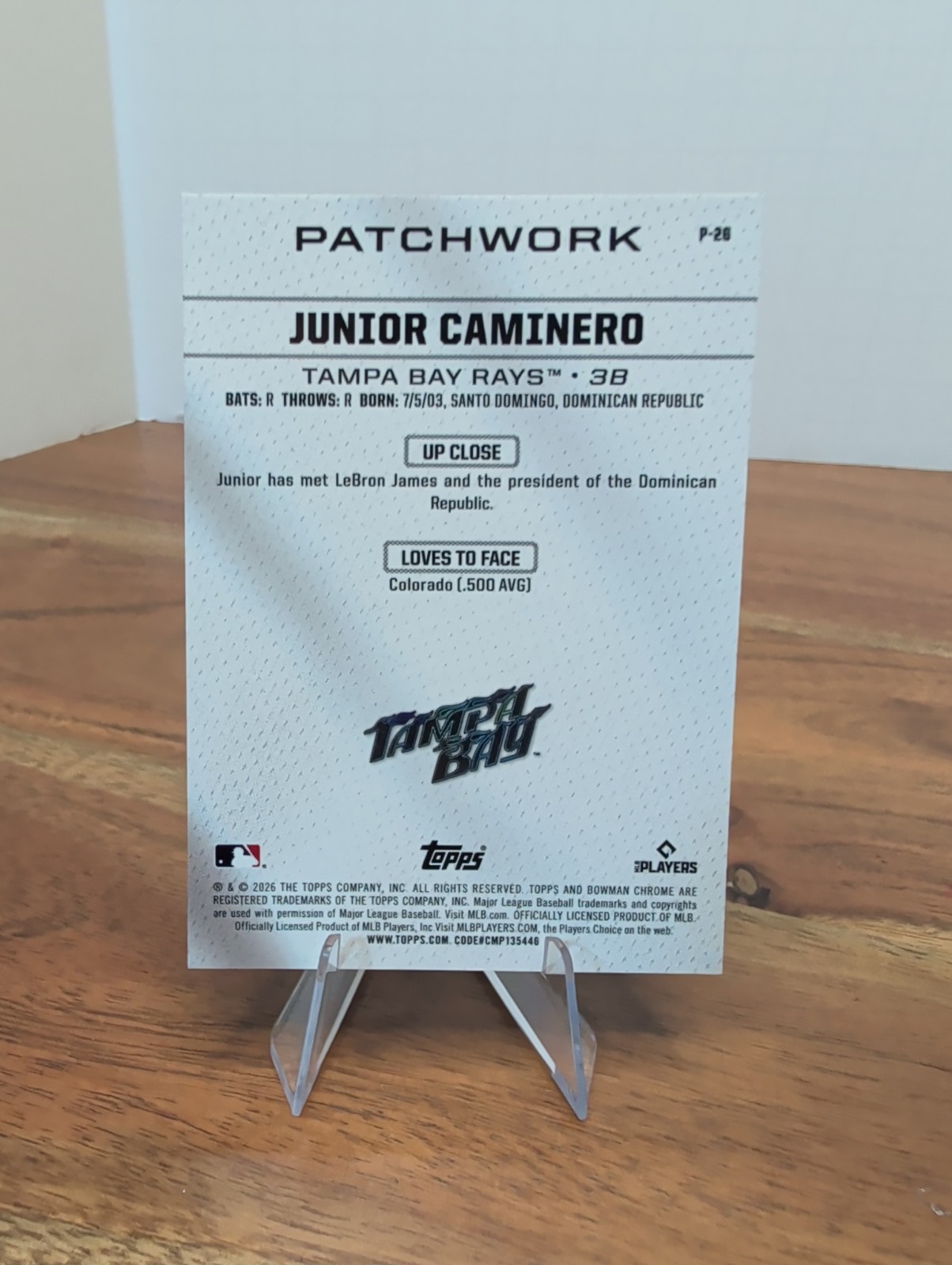 2026 Bowman Chrome Junior Caminero Patchwork Case Hit Insert Card SSP P-26 Nice!