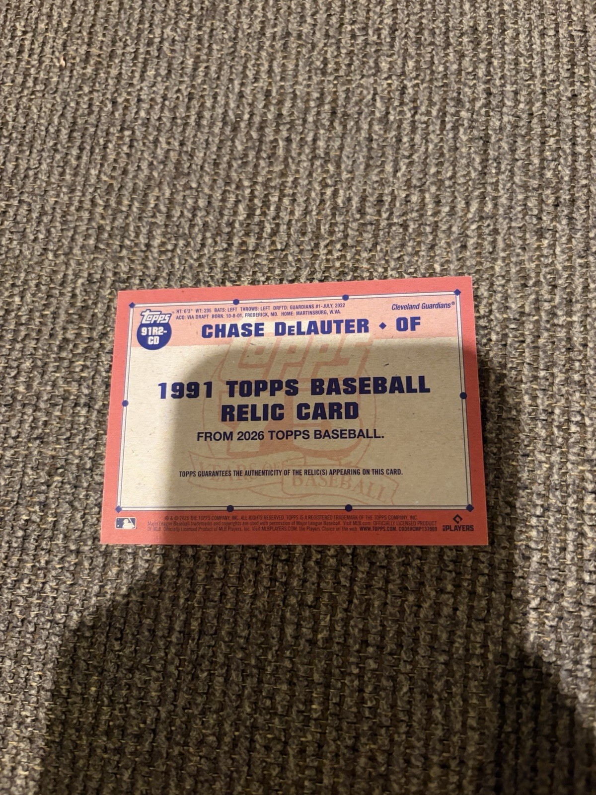 2026 Topps Series 2 Chase DeLauter 1991 Relic Patch (RC) #91R2-CD Guardians