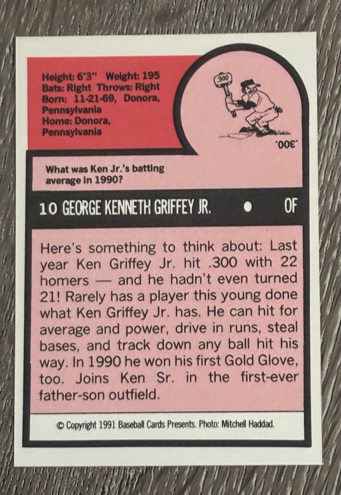 1991 Superstar Rookie Special Repli Cards – Ken Griffey Jr #10 Hand-Cut