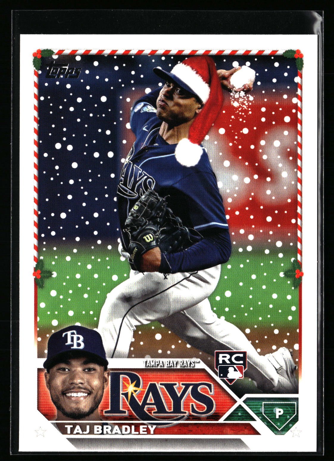 2023 Topps Holiday Taj Bradley H23 RC Santa Hat SP Tampa Bay Rays