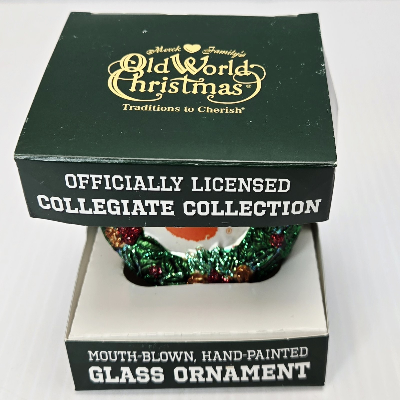 Old World Christmas Clemson Tigers Wreath Glass Ornament 2009 Boxed NCAA