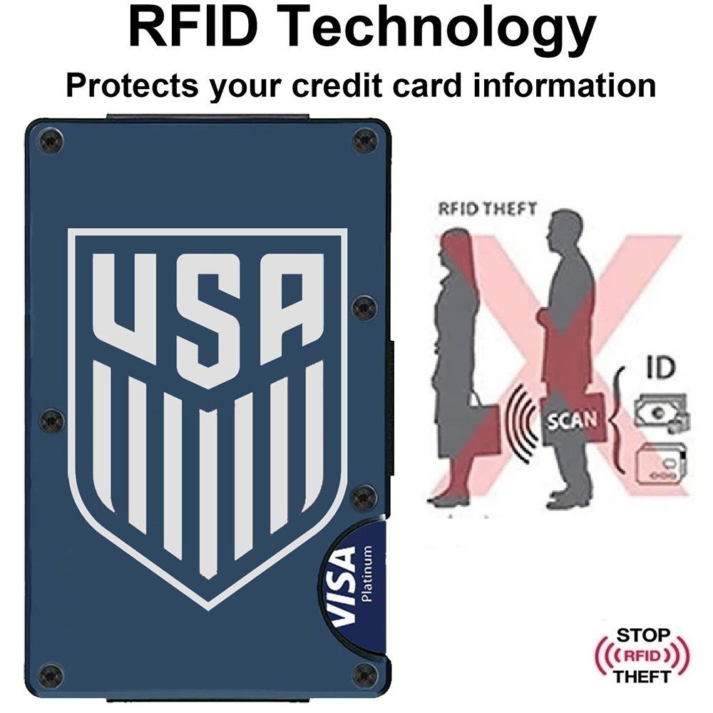 United States Soccer Team Titanium Carbon Fiber Blue RFID Blocking Wallet D7