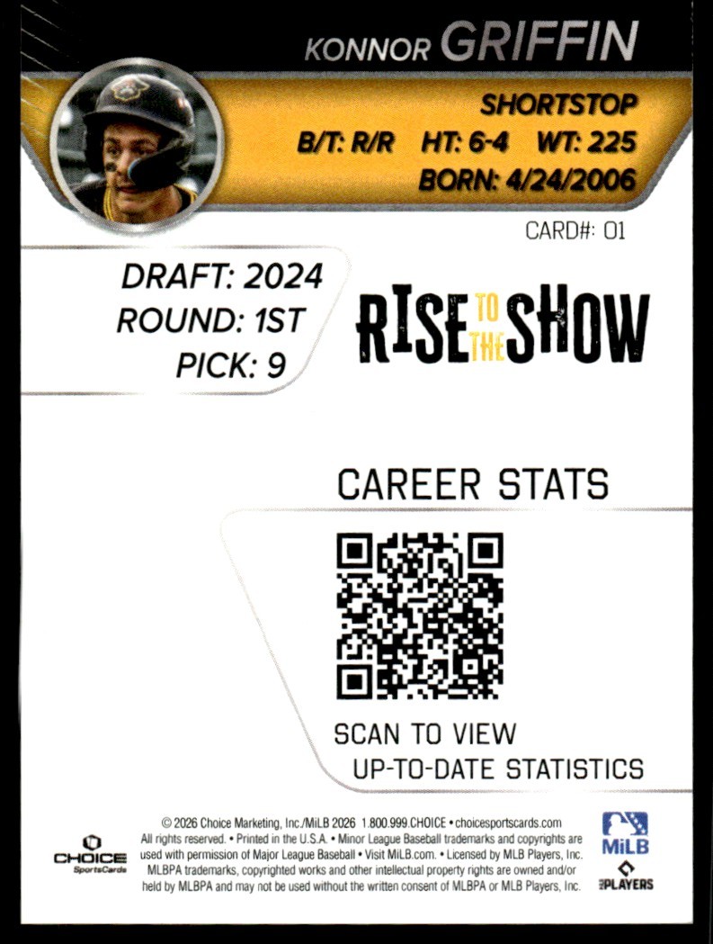 2026 Konnor Griffin MiLB Rookie Card Rise to the Show 1/500 Pittsburgh Pirates