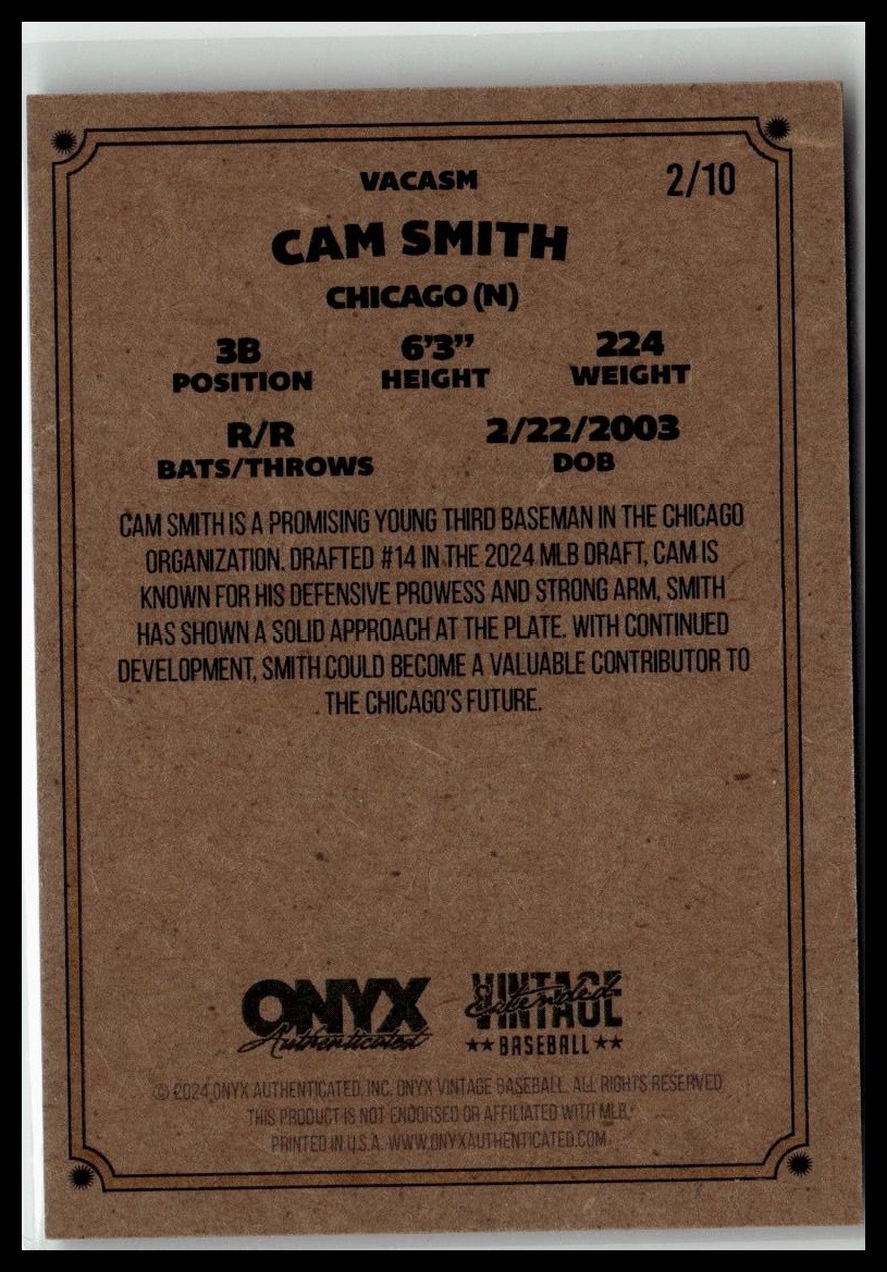 2024 Onyx Vintage Extended #VACASM Cam Smith Autographs Purple #/10