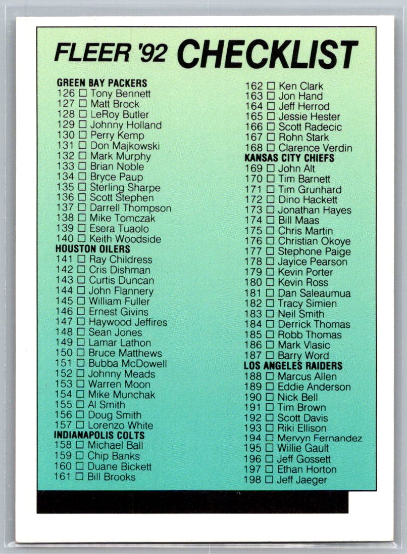 Checklist: 1-125 1992 Fleer 477