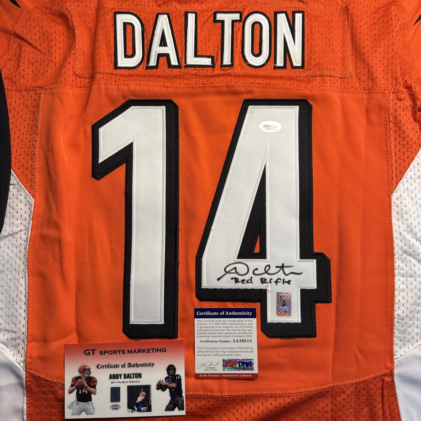 ANDY DALTON signed CINCINNATI BENGALS JERSEY w/Red Rifle inscr w/his #- PSA DNA