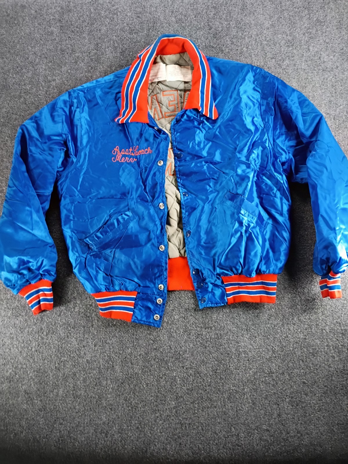 VTG DeLONG Sportswear Phoenix Hockey Satin Snap Jacket Blue/Orange/White Size L