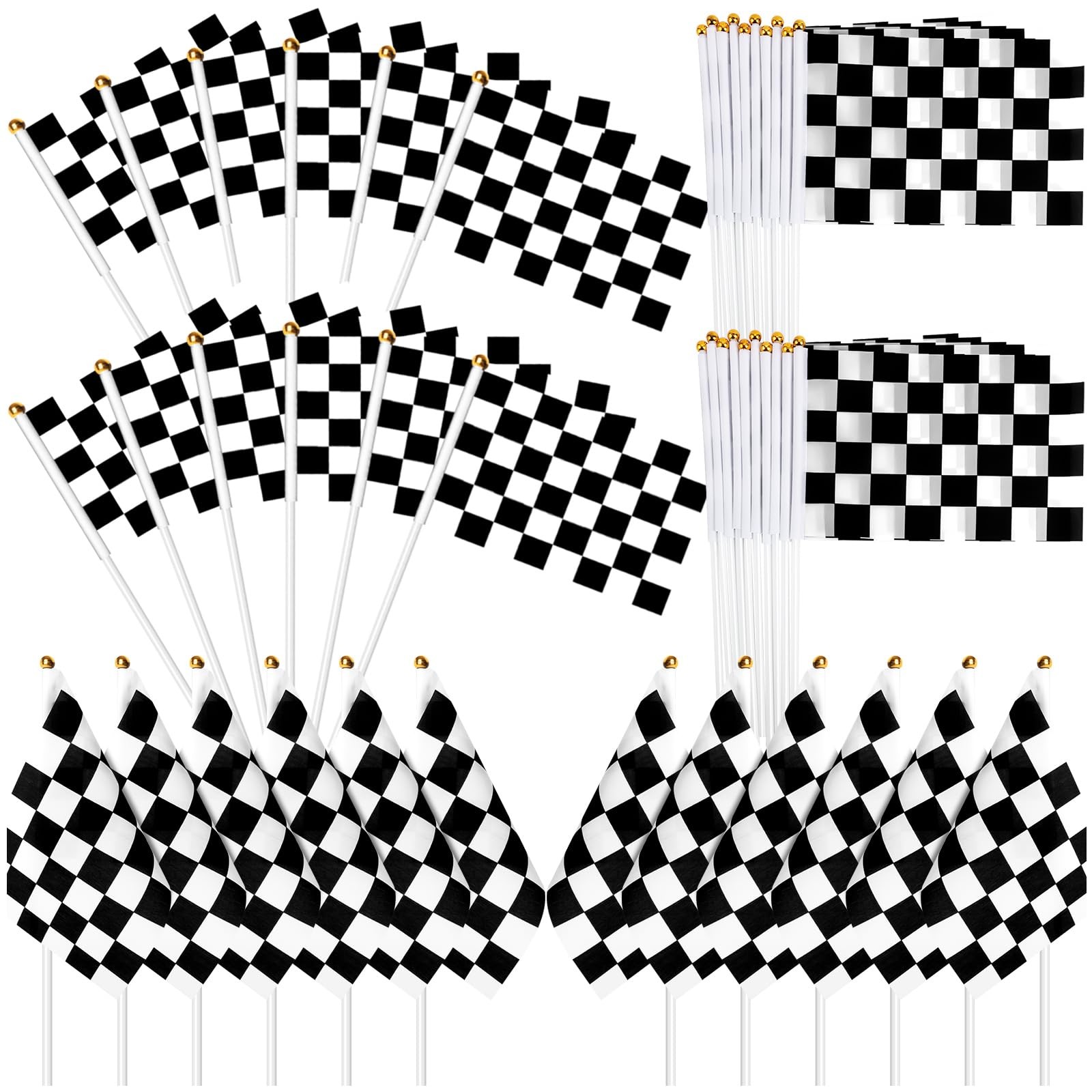 Checkered Flags on Sticks, 40Pcs 11.8 inches x 8.5 inches, black+white 40pcs