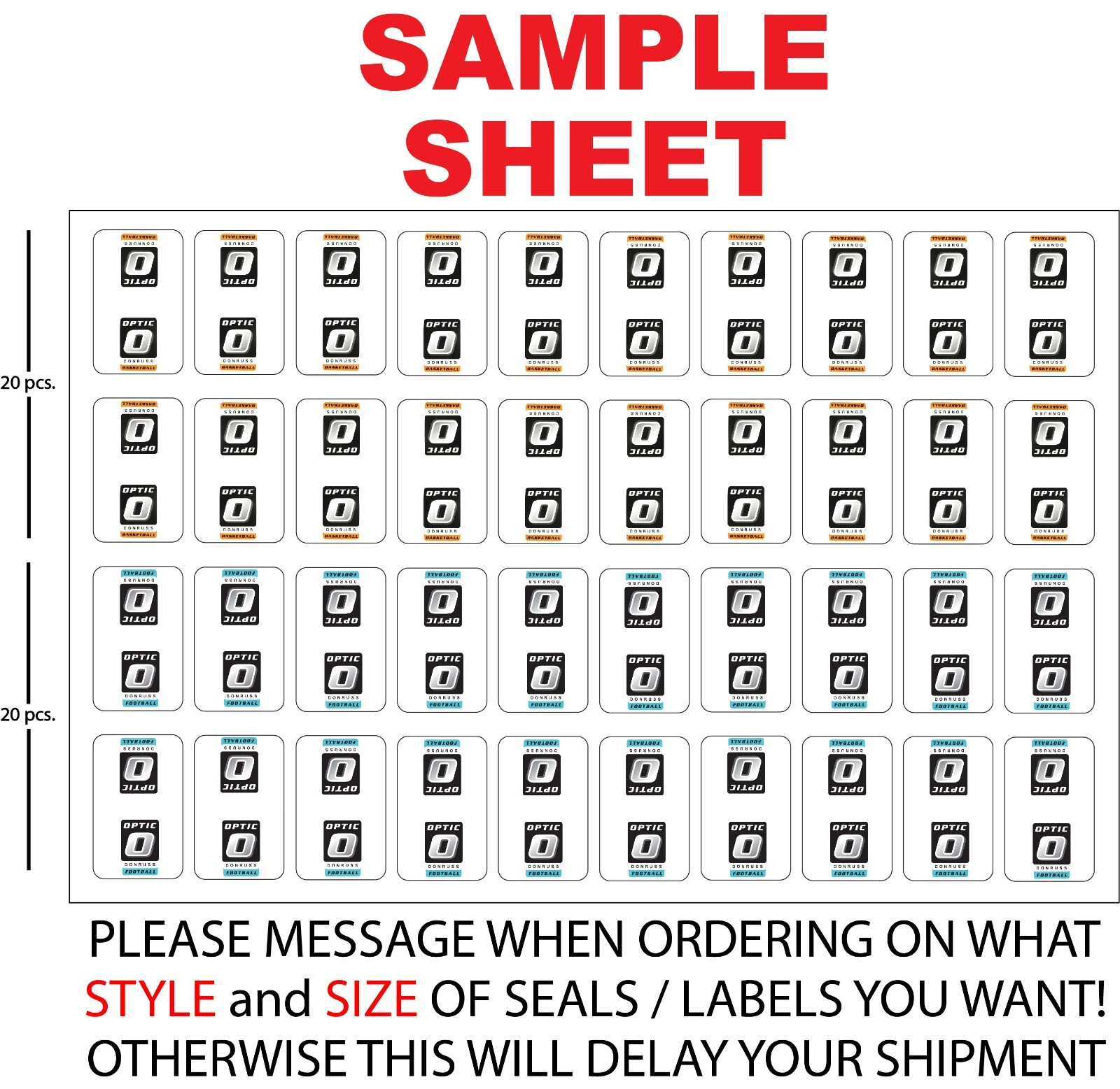 ONE TOUCH STICKERS 35 pt. FREE DONRUSS OPTIC FOOTBALL LABELS BASKETBALL LABELS