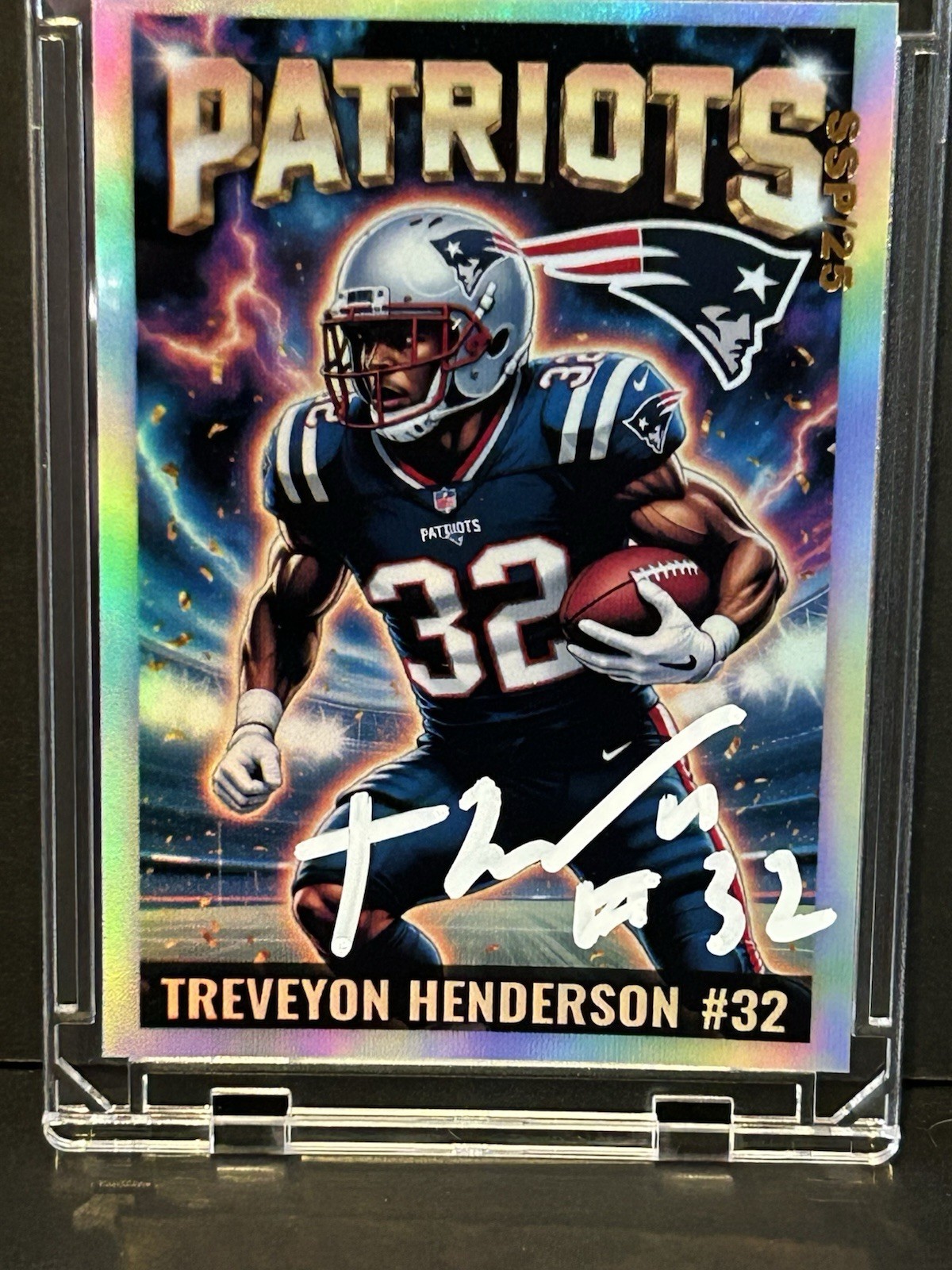TreVeyon Henderson Patriots Signed Custom Fan Art Card SWAU Authentication
