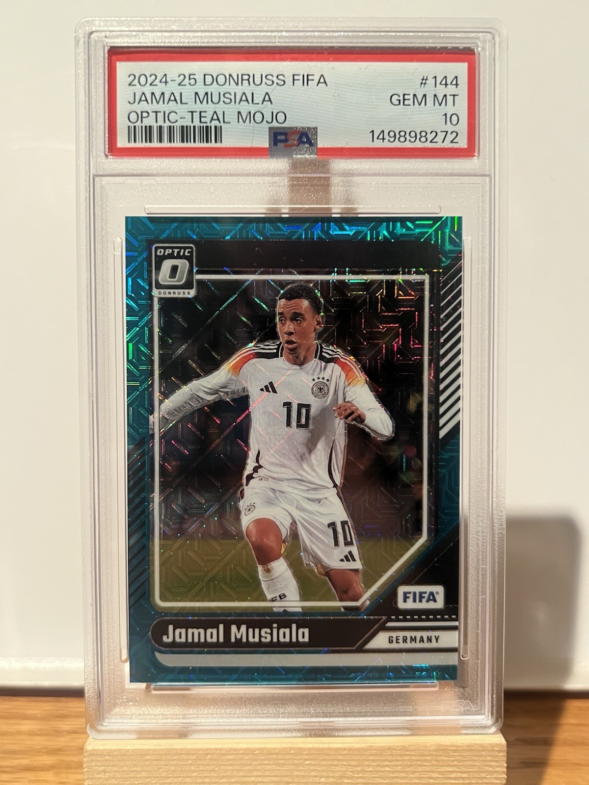 2024-25 Panini Donruss FIFA Jamal Musiala Optic Teal Mojo /49 #144 PSA 10