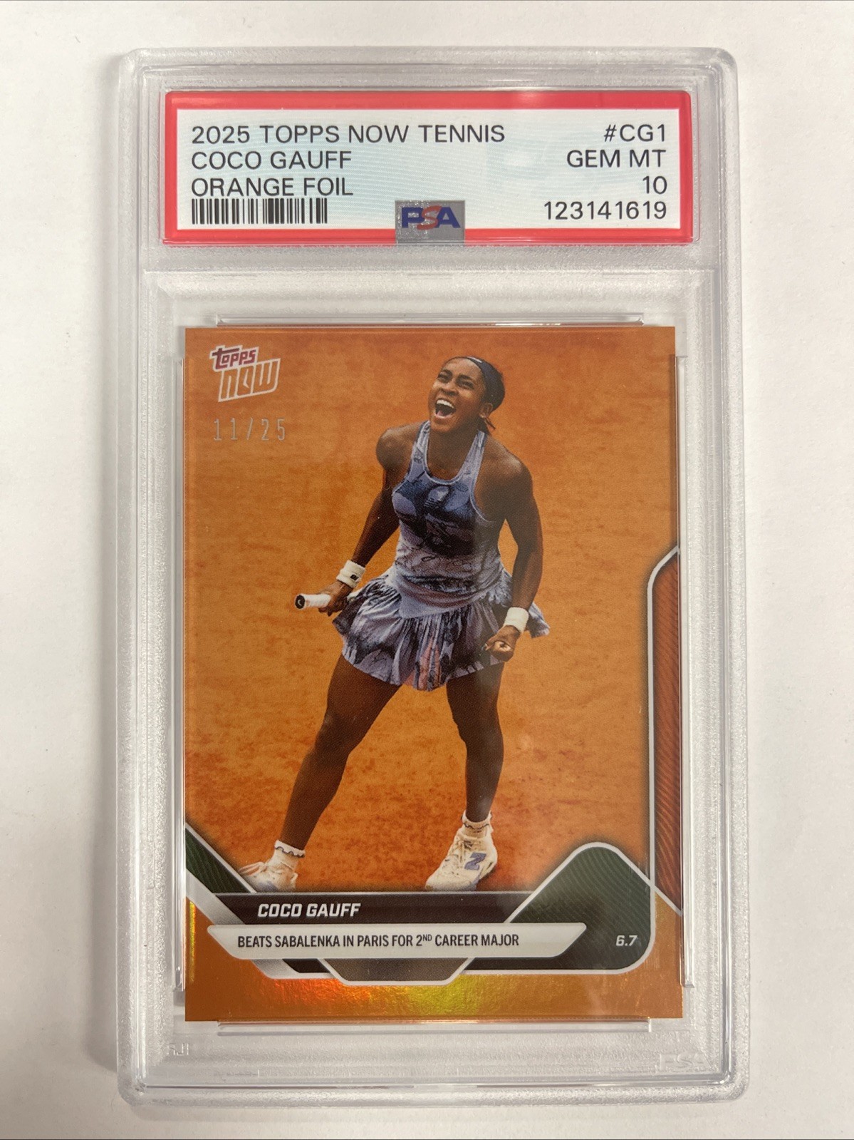 2025 Topps Now Tennis Coco Gauff #CG1 Orange Foil 11/25 PSA 10 GEM MT