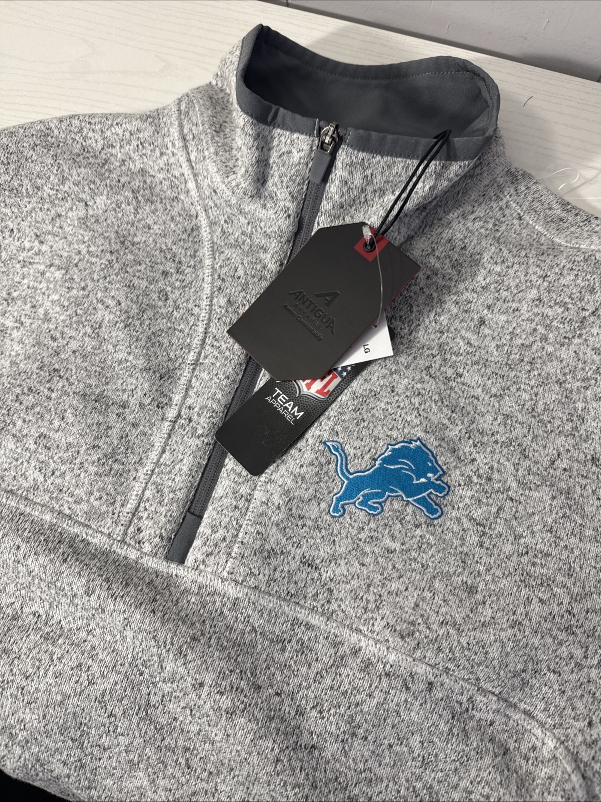 New Antigua Detroit Lions Fortune 1/4 Zip NFL Pullover Jacket Heather LARGE $115