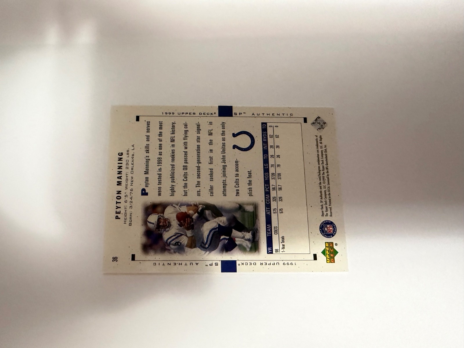 One (1) Peyton Manning Football Card