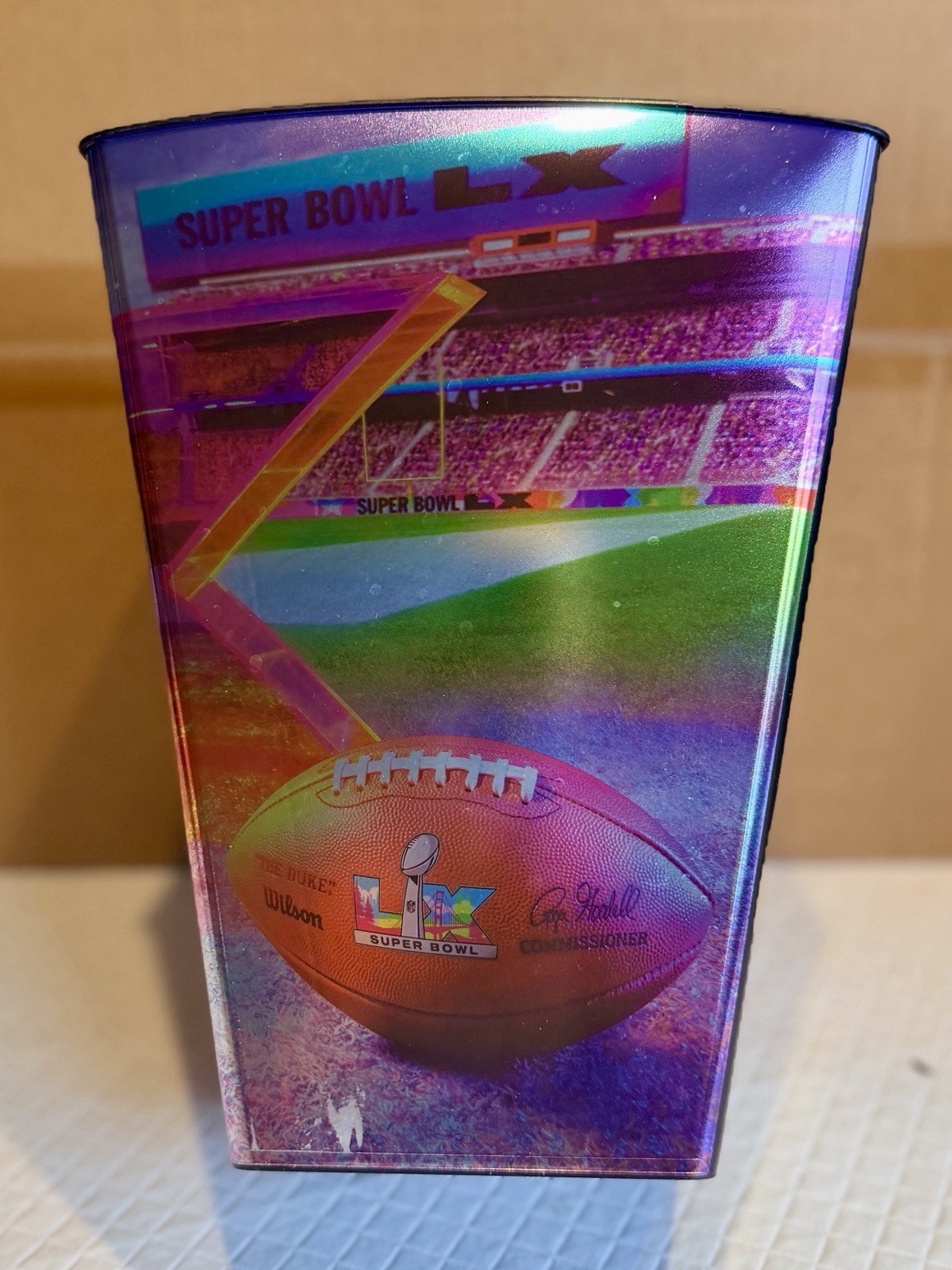 2026 Super Bowl LX Popcorn Bucket – Gameday Souvenir – Levi Stadium 2/8/26
