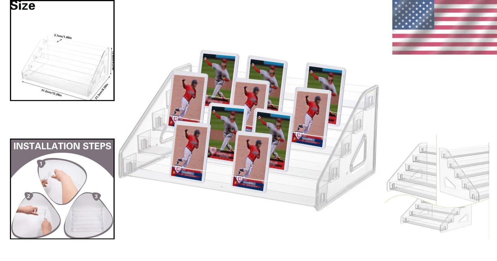 5-Tiered Trading Card Display Holder, Clear Plastic Tabletop Display Rack for…