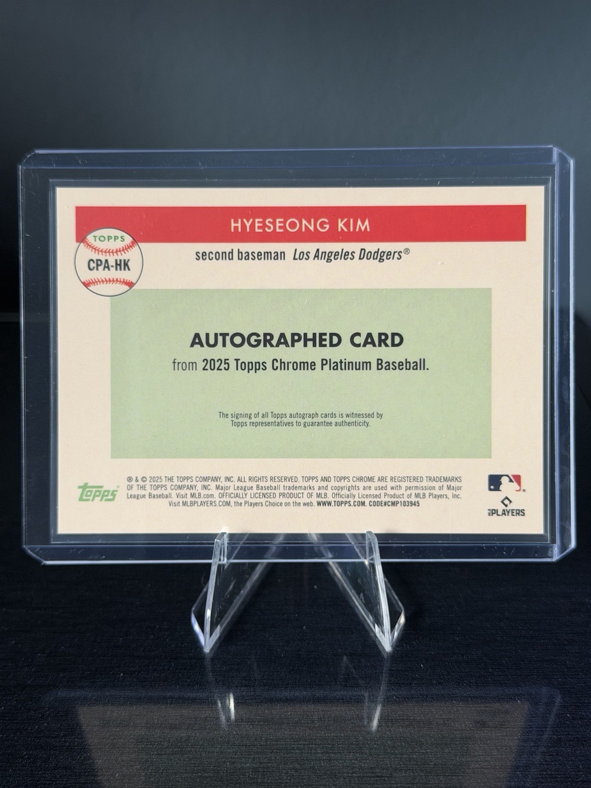 Topps Chrome Platinum 2025 Hyeseong Kim RC Auto CPA-HK Los Angeles Dodgers