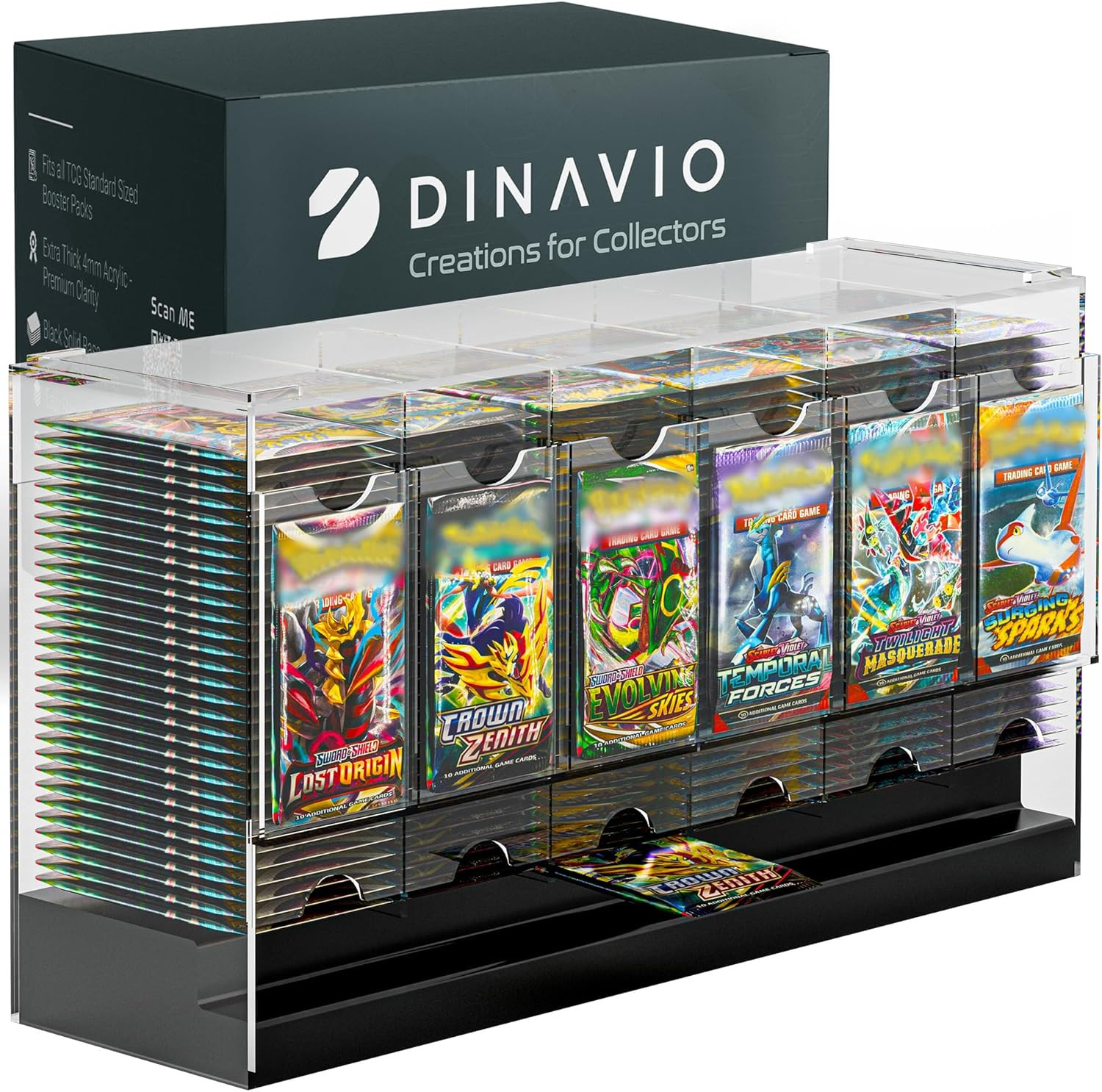 6-Slot Booster Pack Dispenser with Black Base – Fits 240 Booster Packs for Dispe