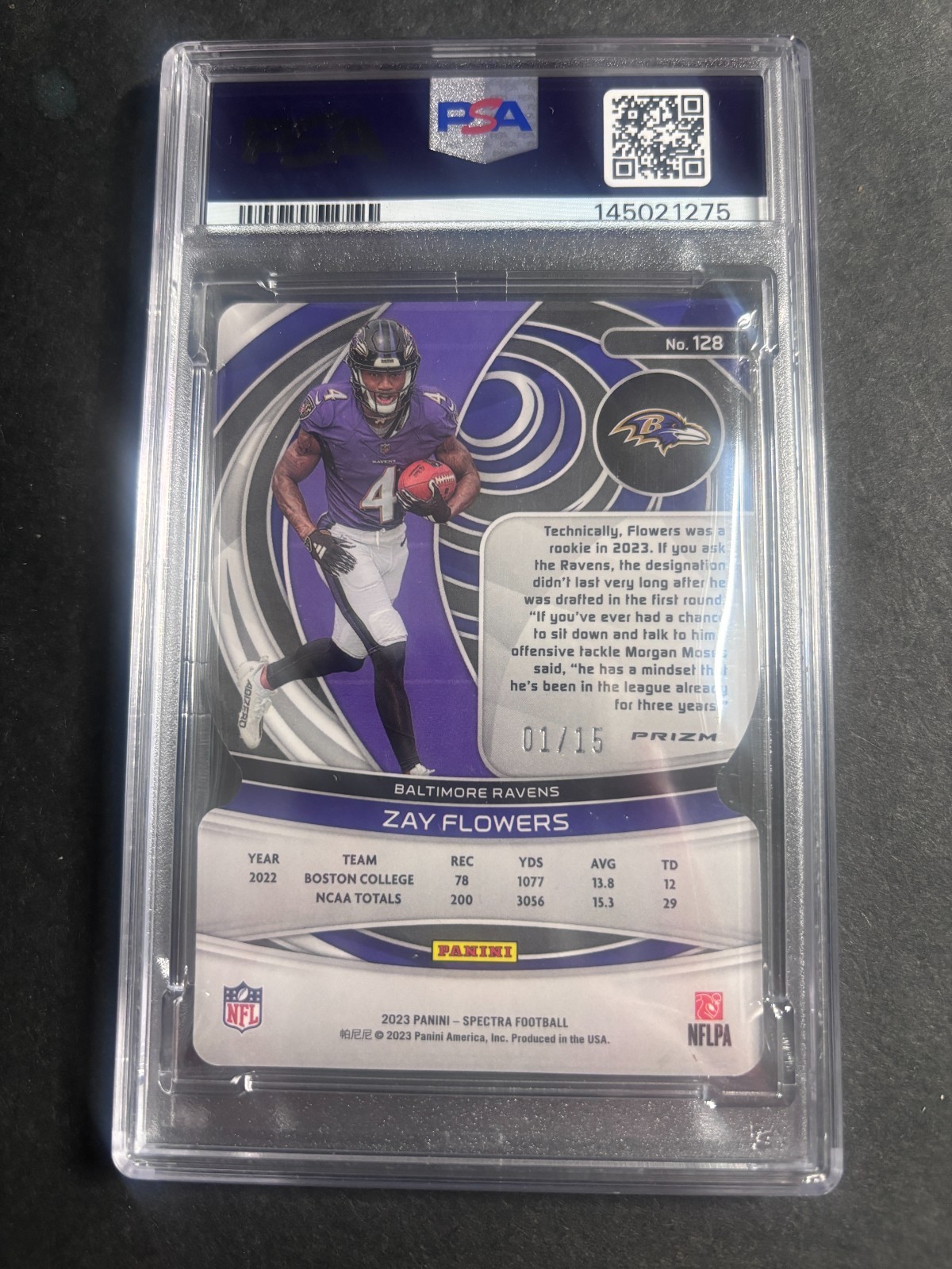 2023 Spectra Zay Flowers Rookie Neon Orange Die-Cut PSA 9 /15 (pop 3) 1stonPrint