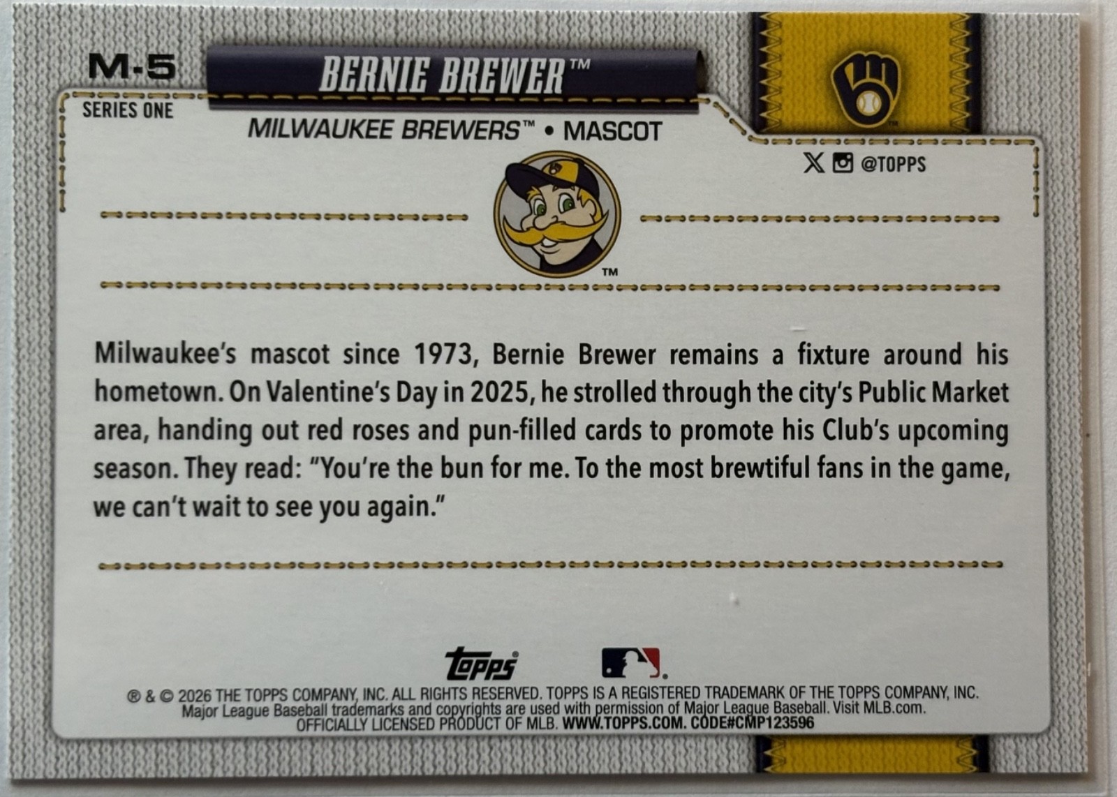 Bernie Brewer 2026 Topps Series 1 Celebration Mascot #M-5 Milwaukee Brewers