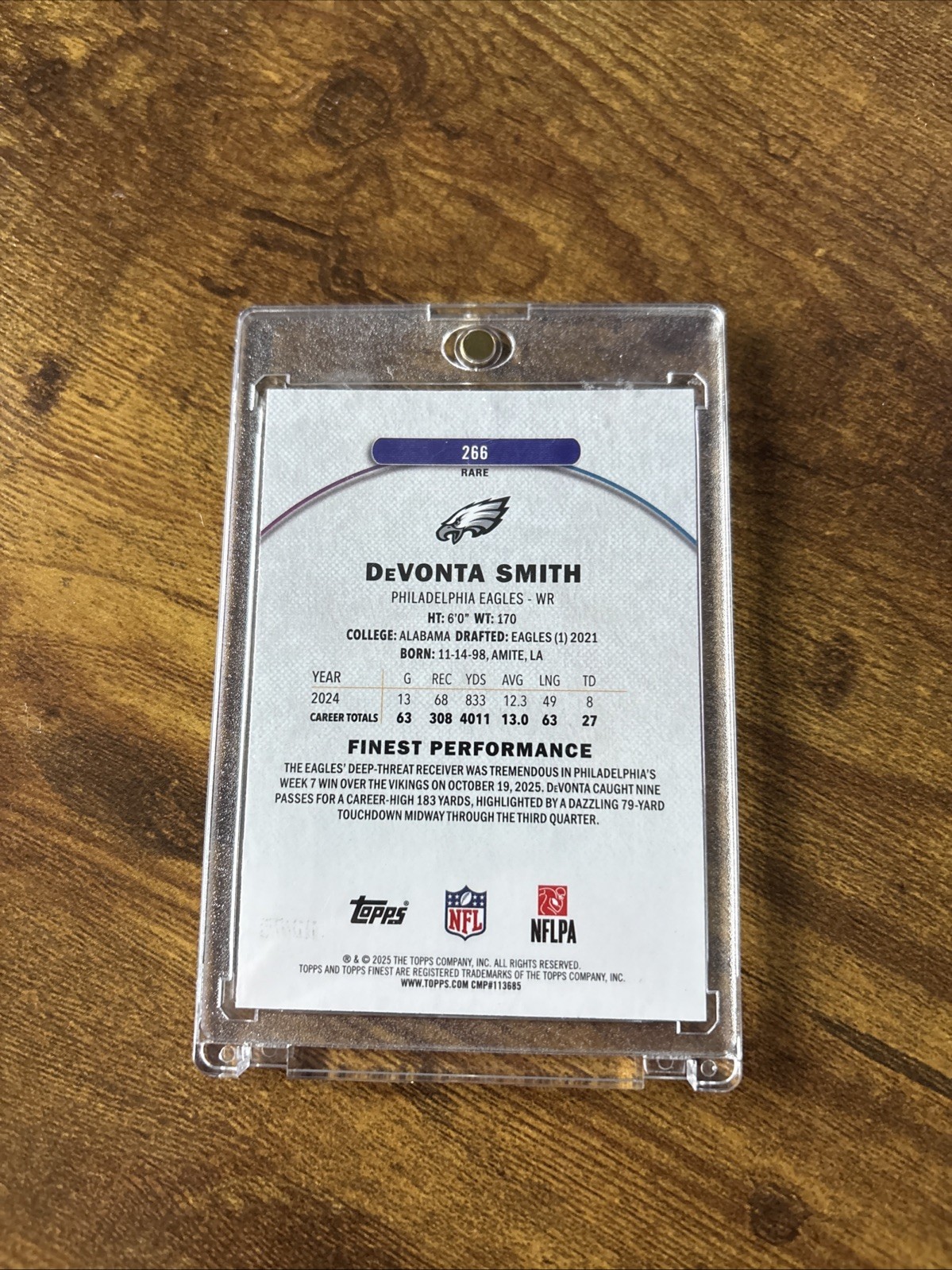 2025 Topps Finest DeVonta Smith Purple x-fractor /75 RARE Eagles #266