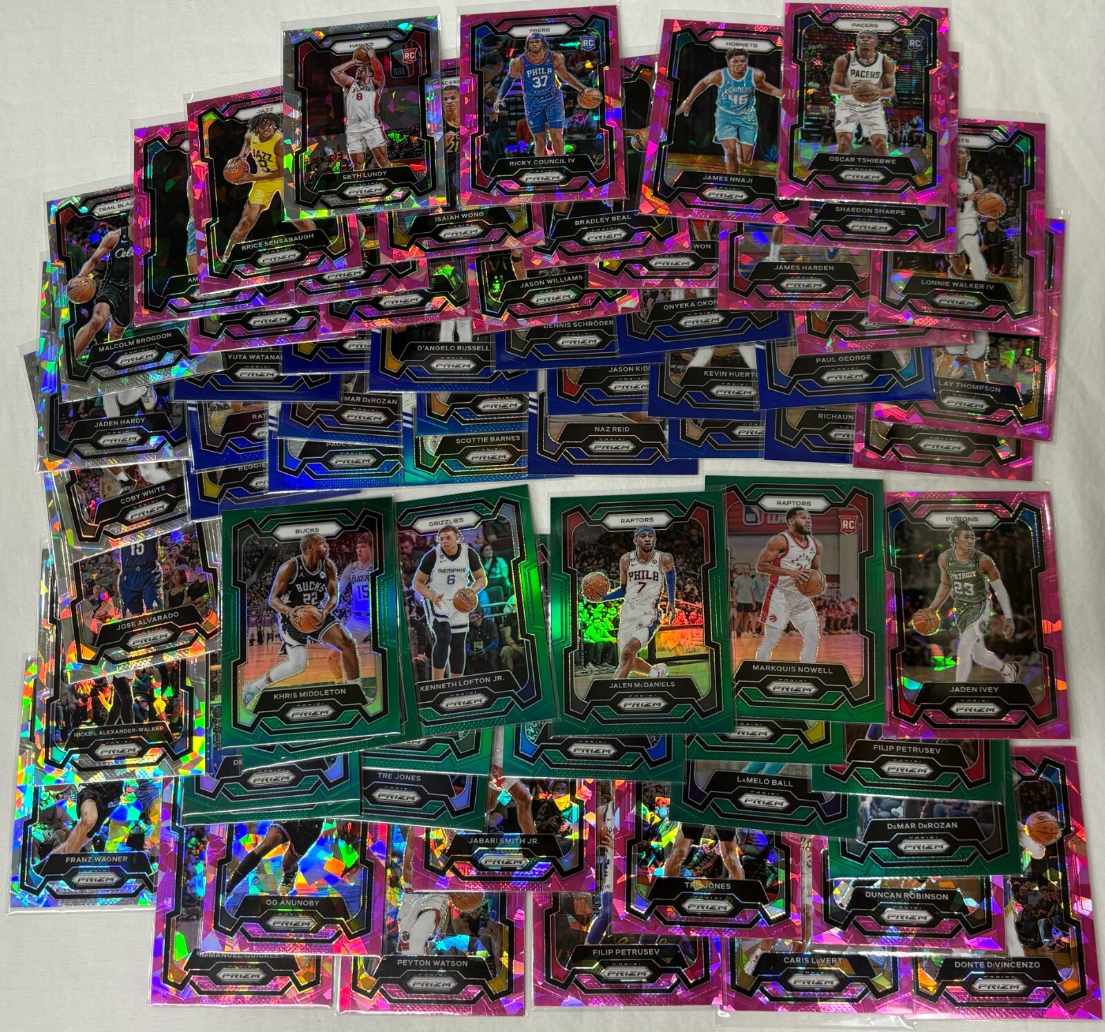 2023-24 Panini Prizm Ice, Pink Ice, Orange Ice, Red White & Blue, Green Prizm