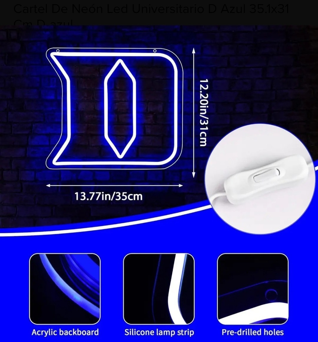 Vivid Bright Blue Duke Blue Devils Logo LED Light University Decor