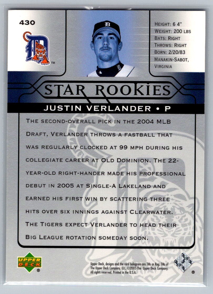 2005 Upper Deck #430 Justin Verlander RC