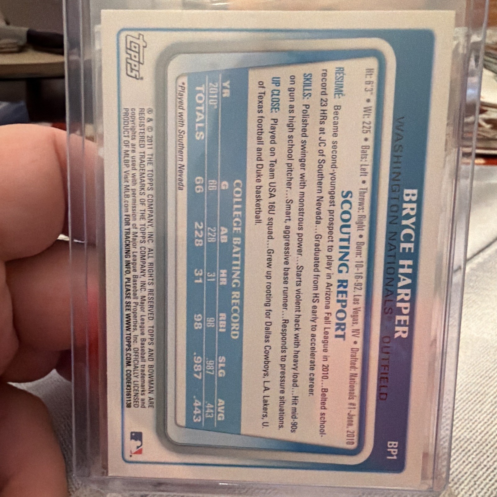 Bowman 2011 Prospects Bryce Harper Washington Nationals Rookie Insert #BP1