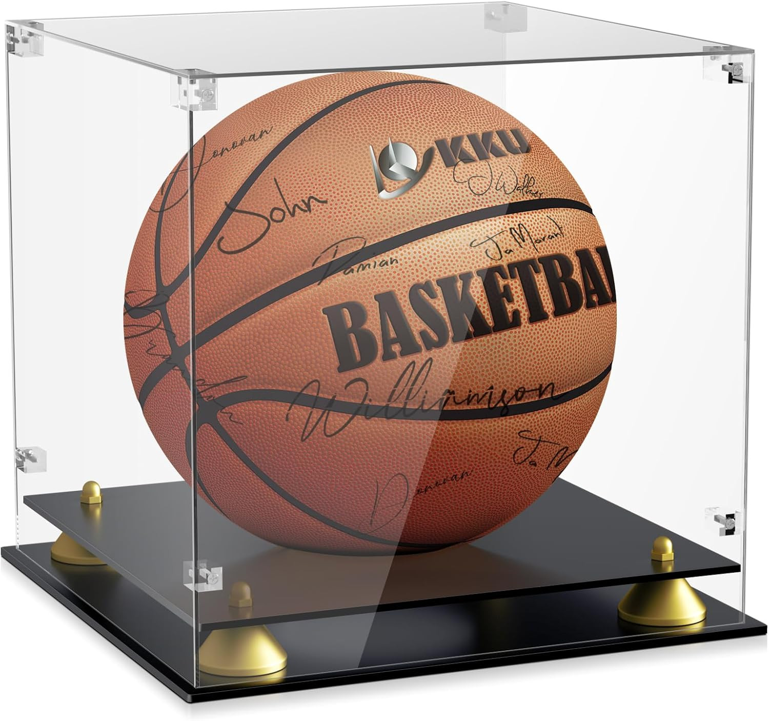 KKU Acrylic Full Size Basketball Display Case Clear Double Tier Black Stand Gift