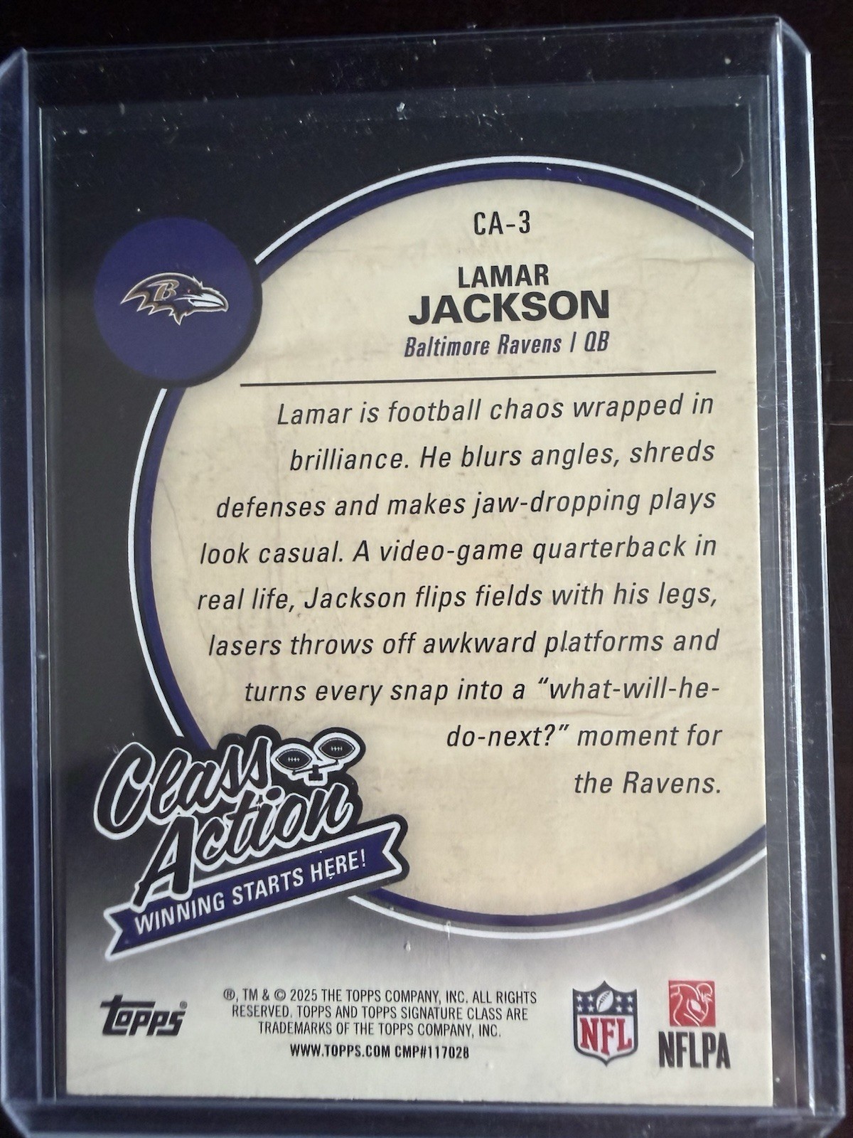 2025 Topps Signature Class Class Action Insert CA-3 Lamar Jackson #44/250 Ravens