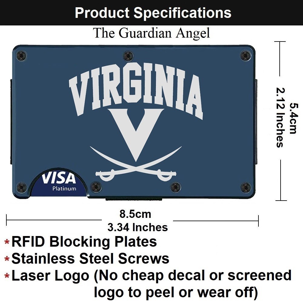 Virginia Cavaliers Engraved Titanium Carbon Fiber Blue RFID Blocking Wallet D7