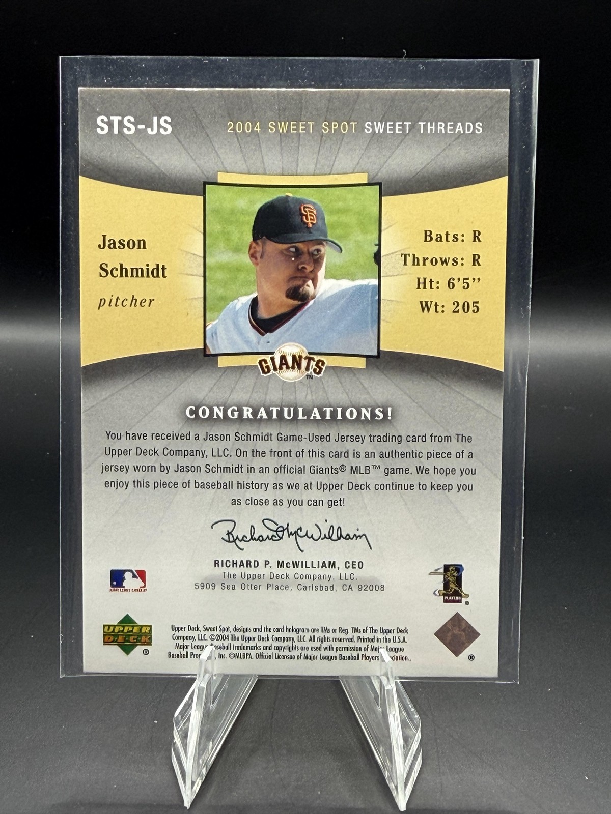 2004 Upper Deck Sweet Spot #STS-JS Jason Schmidt Sweet Threads Jersey
