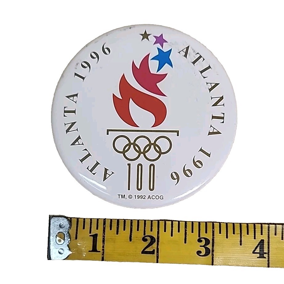 Vintage Atlanta 1996 Olympic Games 1 Button White 3.5in Discoloration On Back