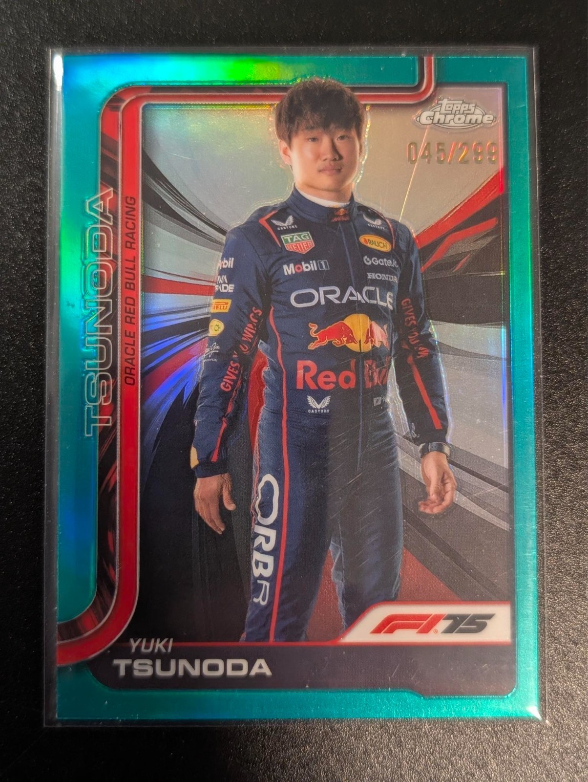 2025 Topps Chrome F1 Yuki Tsunoda Aqua Refractor #2 /299 Oracle Red Bull Racing
