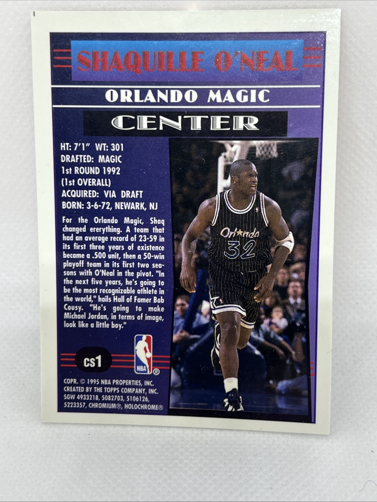 1994-95 Topps Finest – Cornerstone Shaquille O’Neal #CS1