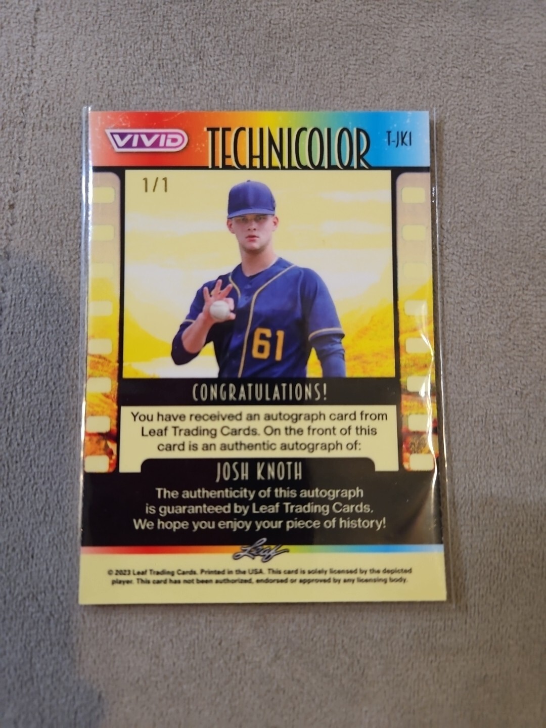 2023 Leaf Vivid Josh Knoth Red Laser 1/1 AUTO BREWERS TOP #1 PROSPECT BUY EARLY⭐