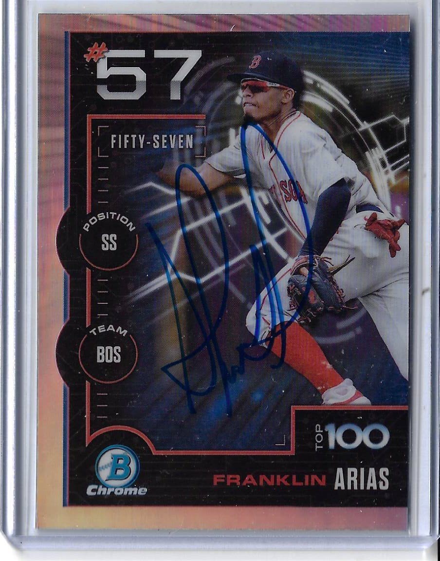 Franklin Arias Autographed 2025 Bowman Chrome Scouts Top 100 BTP57 Rookie Card