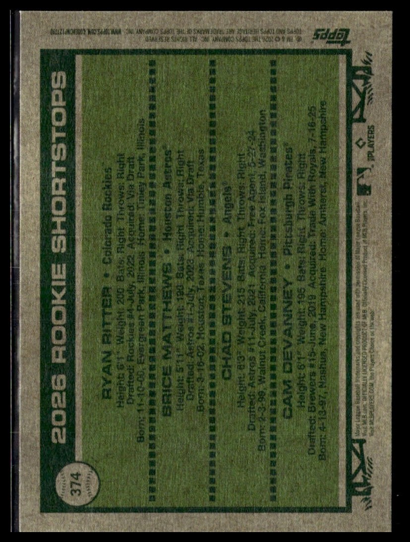 2026 Topps Heritage 374 Ritter Matthews Stevens Devanney RC Short Print SP