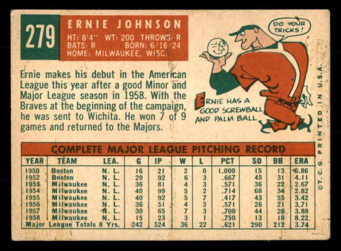 1959 Topps #279 Ernie Johnson VG/EX JRI1