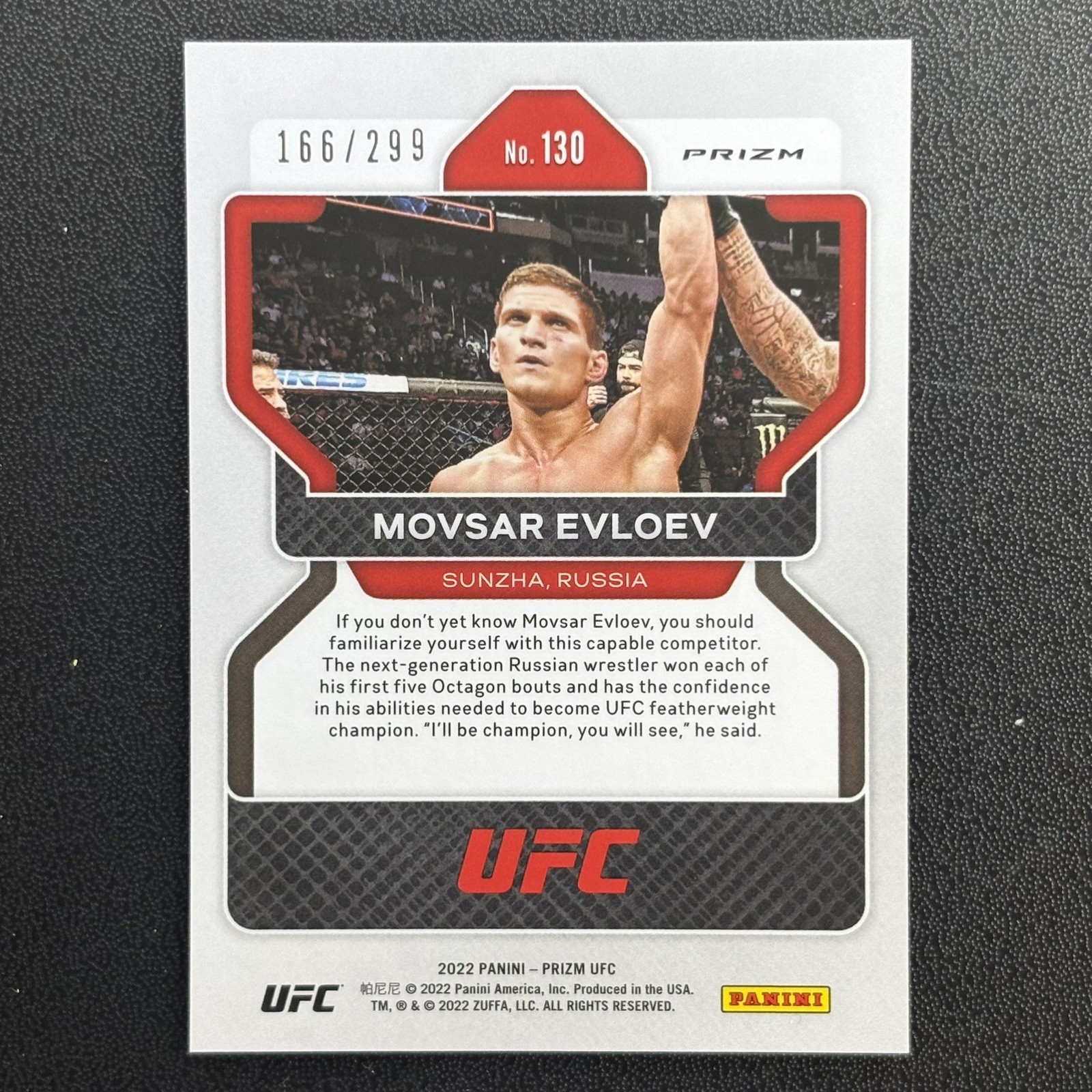 Movsar Evloev RC 2022 Panini Prizm UFC Red Prizm Rookie Card /299