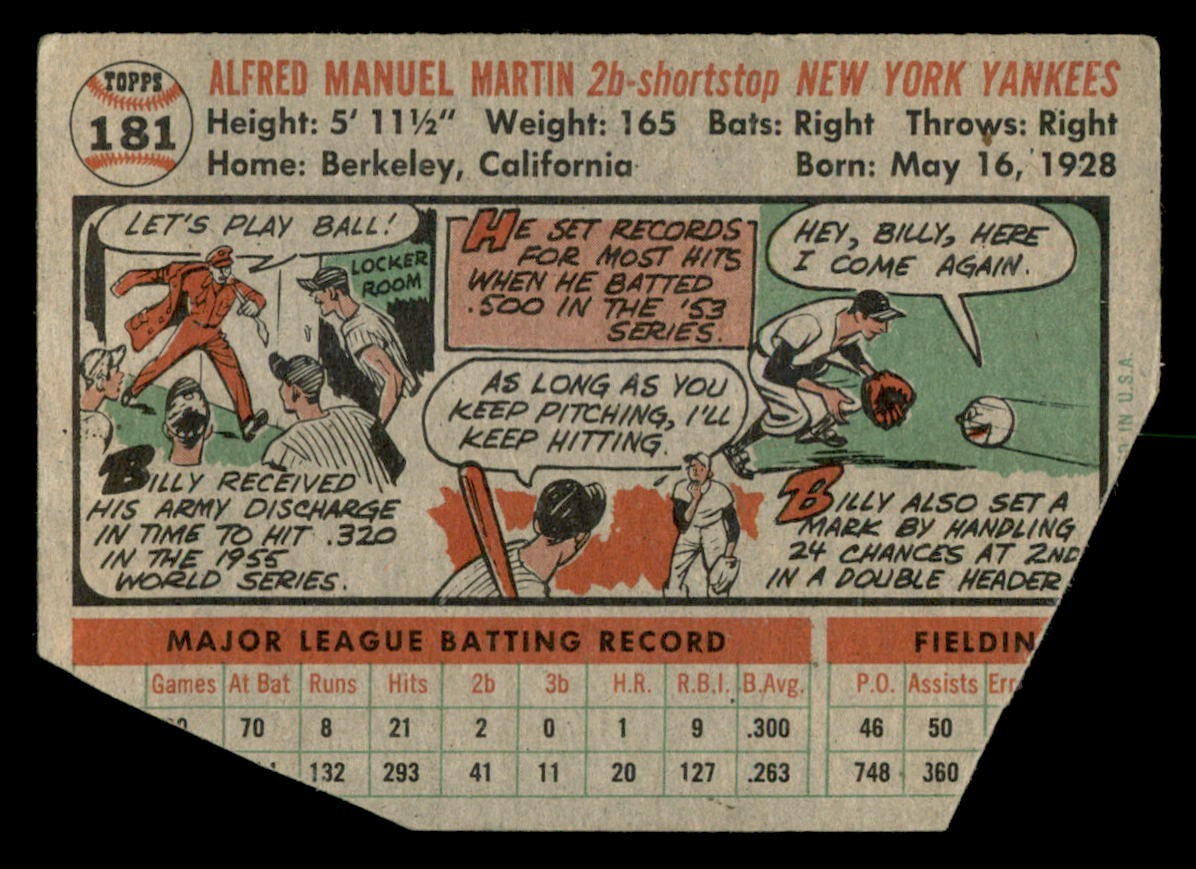 1956 Topps – Billy Martin #181 PR (Filler)