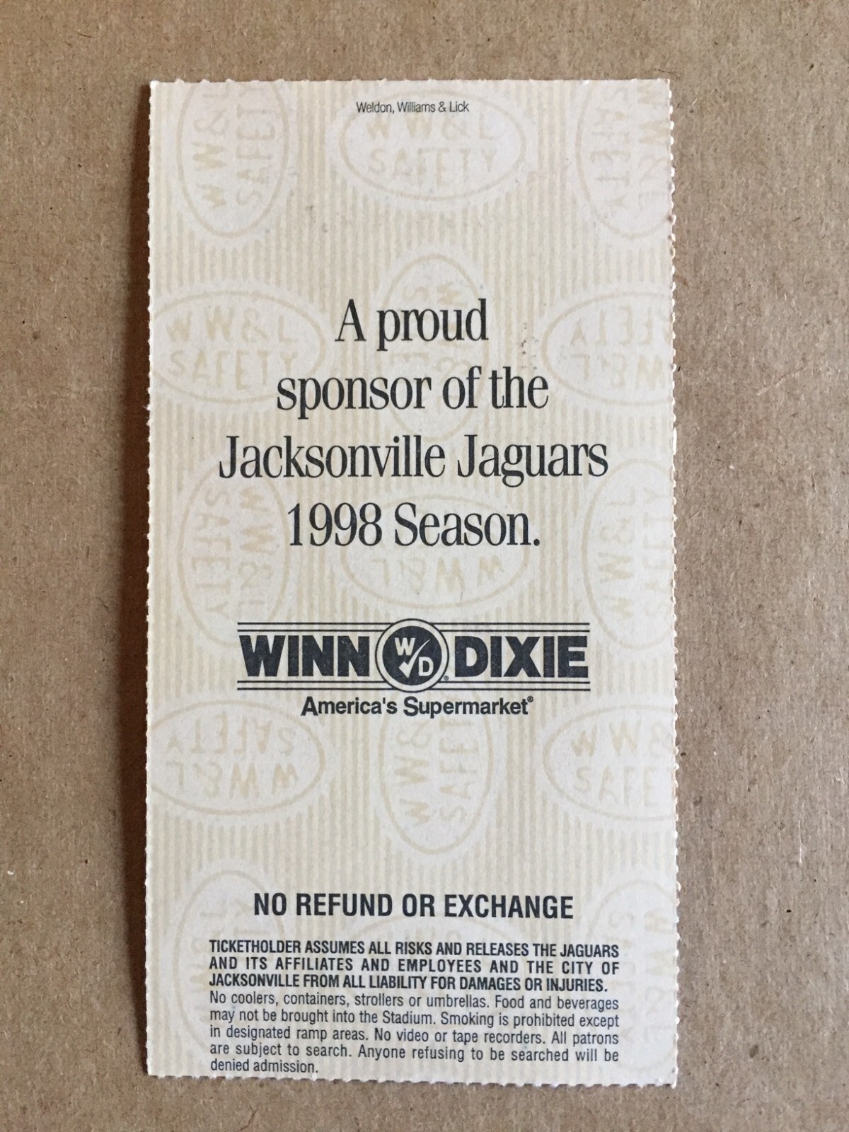 1998 JACKSONVILLE JAGUARS TICKET STUB 12/13/98 vs TENNESSEE OILERS STEVE MCNAIR