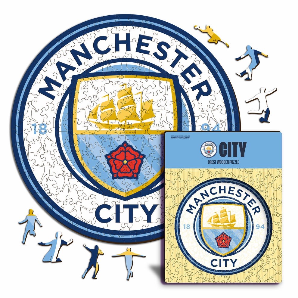 Official MAN CITY Football Club LARGE Crest Wooden Puzzle – New & Sealed 500 pcs