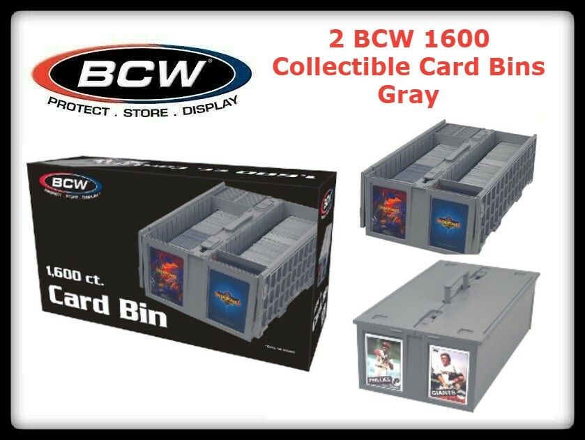 2 BCW Collectible Card Bins Gray 1600 Count Durable Plastic Holder w/ Partitions