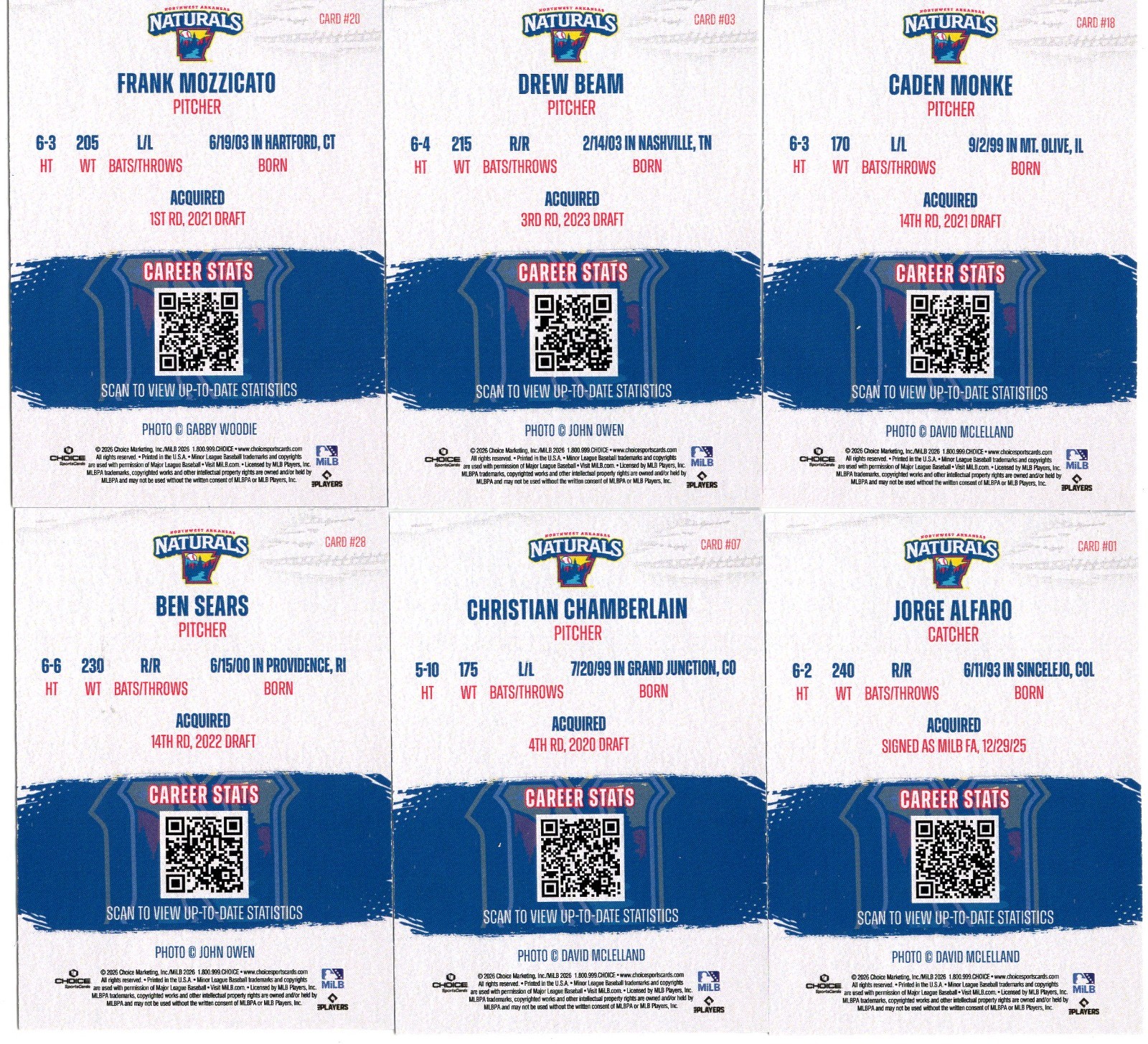2026 Northwest Arkansas Naturals Minor League Single Card AA Royals – You Pick!