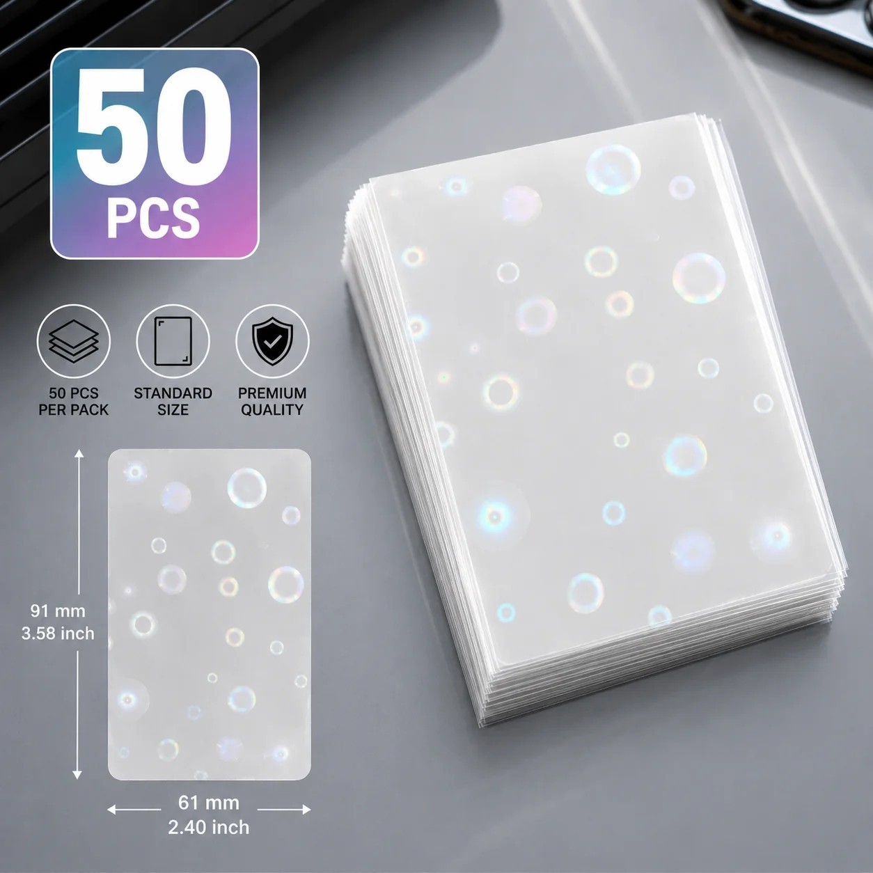 50PCS Holographic Card Sleeves 61x91mm Photocard Trading Card Protectors PP